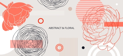 Collage style ranunculus vector illustration. Hand-sketched spring flowers. Trendy design with ranunculus, geometric shapes, and abstract elements. For print, poster, card, social media, wall art.
